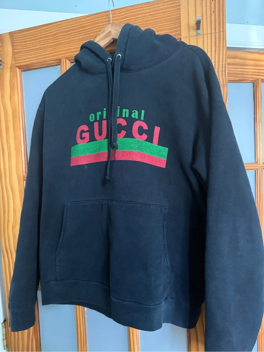 Gucci Black Hoodie with Red & Green Logo